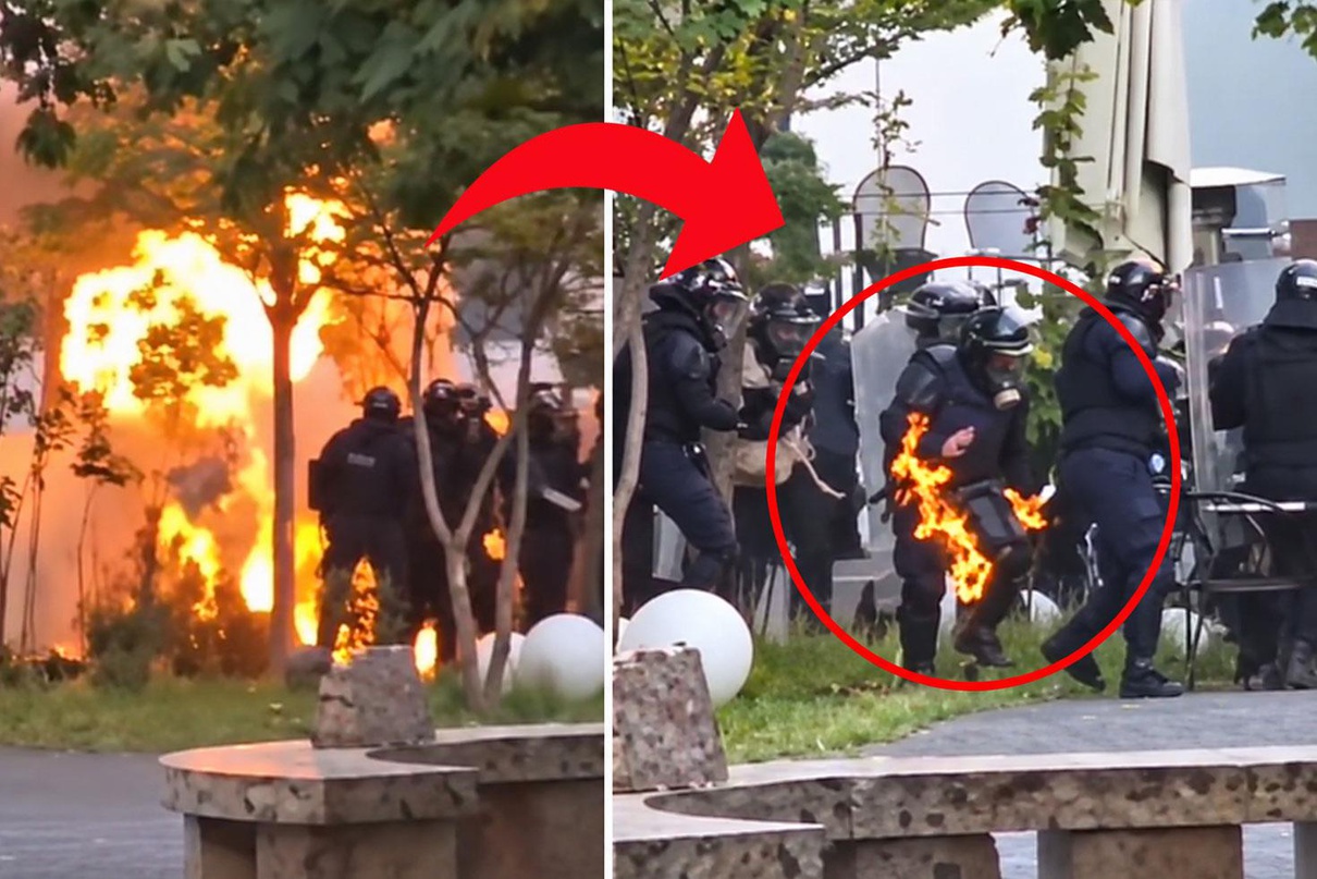 Tiran'da bankalar ve bakanlıklar ateşe verildi, bir polis alevler içinde kaldı