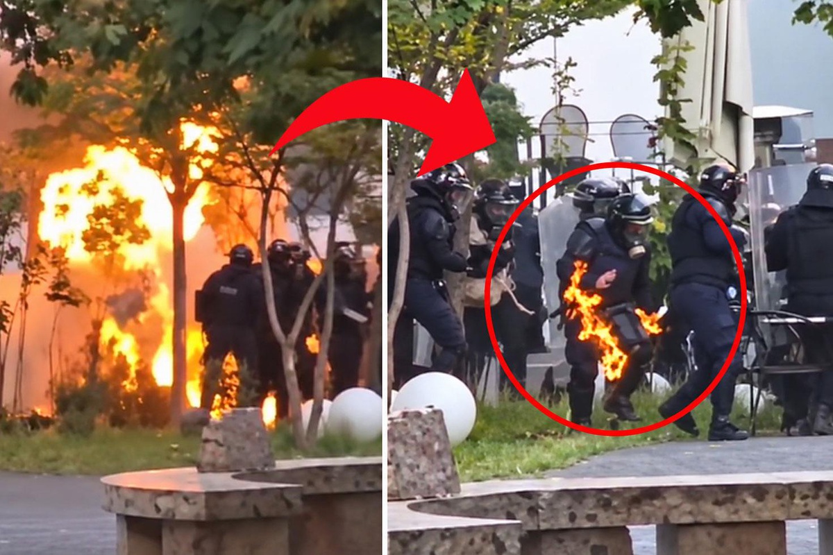 Tiran'da göstericiler bakanlık ve bankaları ateşe verdi, polis alevler içinde kaldı
