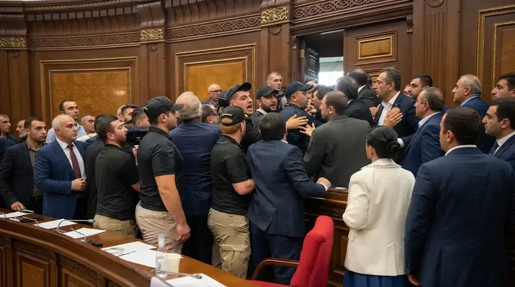 Ermenistan Parlamentosu'nda yumruklar konuştu: Milletvekilleri birbirine girdi