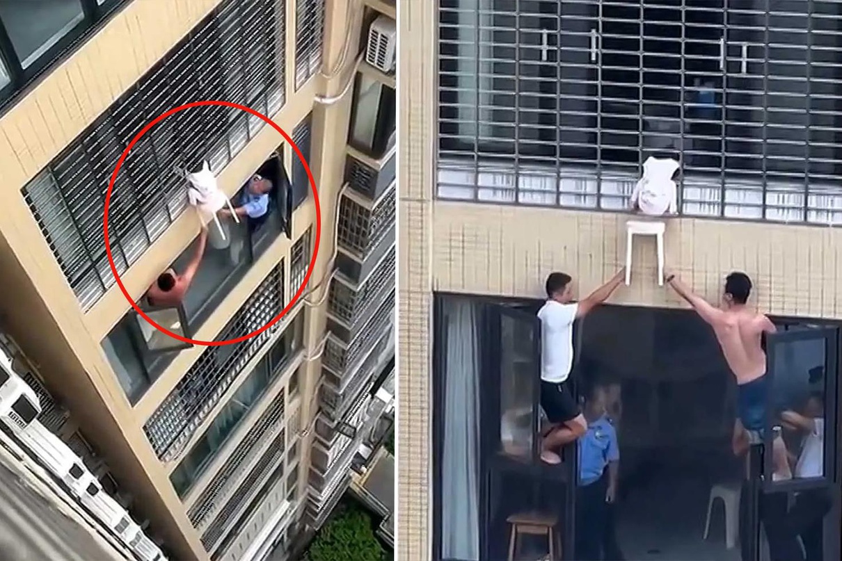 12'nci kattan sarkan minik kızı kurtarmak için seferber oldular