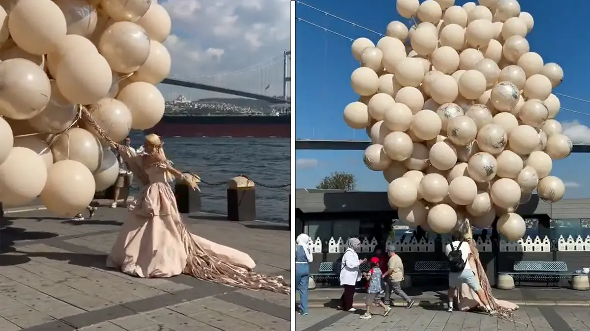 İstanbul'da fotoğraf çekimi kabusa döndü! Dev balonlar kadını böyle sürükledi - TREND
